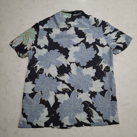 Topman Spliced Floral Hibiscus Viscose Green & BLUE Tropical Hawaiian Shirt NWOT - Picture 3 of 10